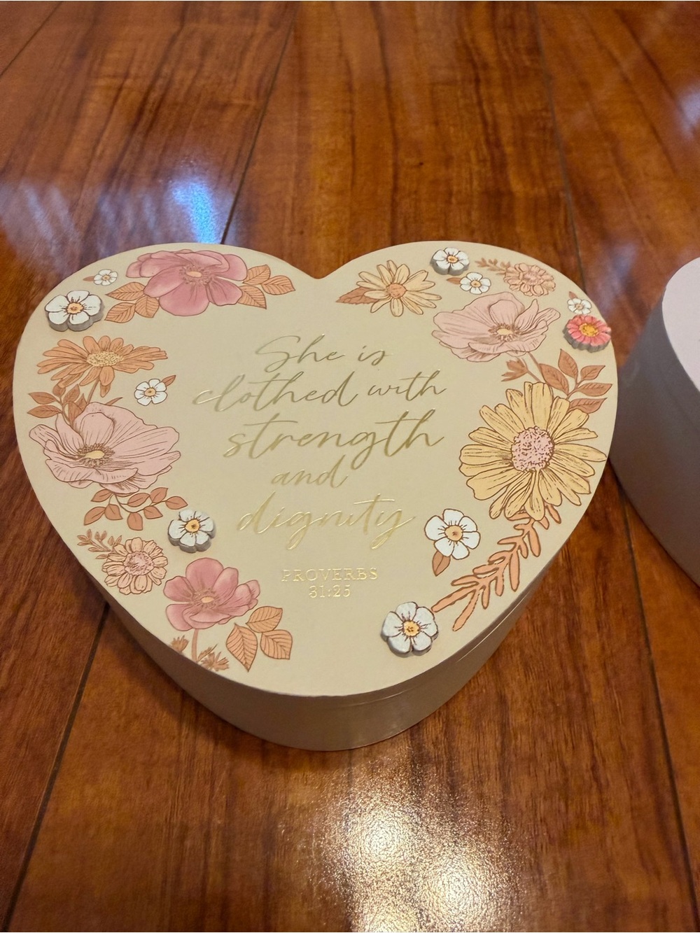 Heart-Shaped Floral Keepsake Box in Cream and Pink
